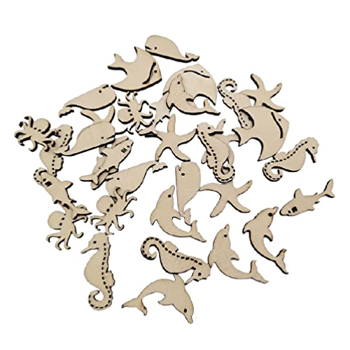 TOYANDONA 50Pcs Unfinished Wooden Cutouts Ocean Animals Wooden Paint Crafts for Kids Home Decor Ornament DIY Craft Art Project Octopus Shark Whale TOYANDONA