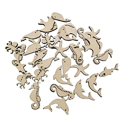 TOYANDONA 50Pcs Unfinished Wooden Cutouts Ocean Animals Wooden Paint Crafts for Kids Home Decor Ornament DIY Craft Art Project Octopus Shark Whale - WoodArtSupply