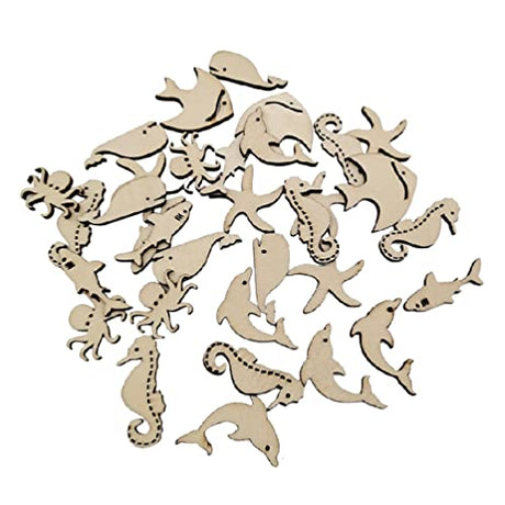 TOYANDONA 50Pcs Unfinished Wooden Cutouts Ocean Animals Wooden Paint Crafts for Kids Home Decor Ornament DIY Craft Art Project Octopus Shark Whale TOYANDONA