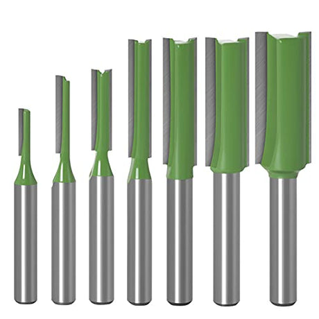 Saipe 7pcs 1/4" Shank Tungsten Carbide Double&Single Flute Straight Dado Router Bit Set, 3/4/5/6/8/10/12mm Cutting Diameter Trimming Cutter for Saipe
