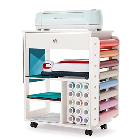 Crafit Organization and Storage Cart Compatible with Cricut Machine, Rolling Craft Organizer with Vinyl Roll Holder, Crafting Cabinet Table Crafit