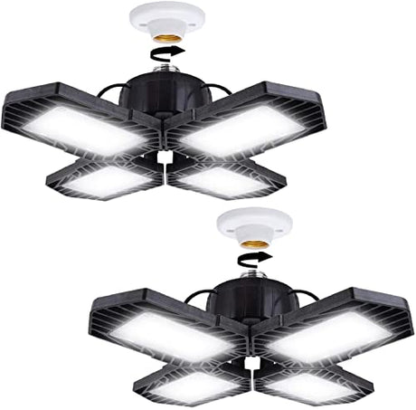 2 Pack LED Garage Lights,100W Deformable Led Garage Lighting 10000LM E26 Daylight 6000K LED Garage Ceiling Lighting Super Bright Adjustable Garage GMximo