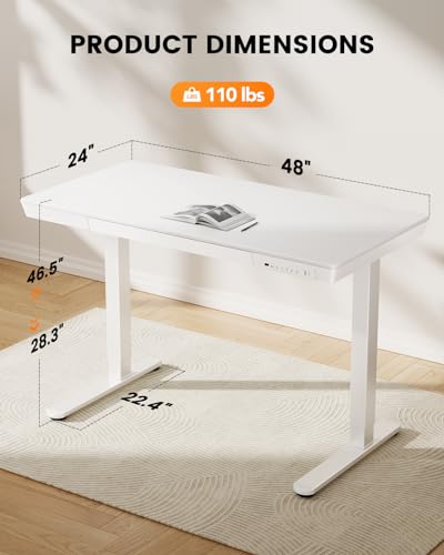 ErGear Electric Standing Desk, 48 x 24 inch Standing Desk with Drawer, Sit Stand Desk with Preassembled Top & USB Charging Ports, Height Adjustable ErGear