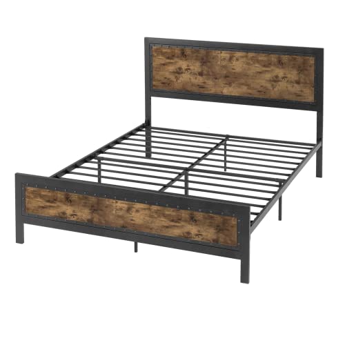 Industrial Grey Metal Queen Bed Frame with Rivet Headboard - SHA CERLIN SHA CERLIN