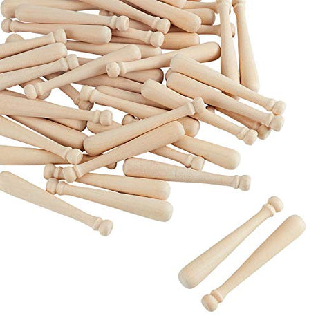 OLYCRAFT 60pcs Unfinished Mini Wooden Baseball Bats 3 Inch Half Drilled Natural Wood Baseball Bat Unpainted Baseball Bat Beads for Keychain OLYCRAFT