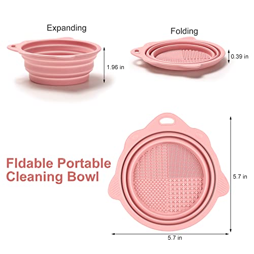 Foldable Silicone Makeup Brush Cleaner Bowl - Etercycle Portable Cleaning Tool for Brushes, Powder Puffs, and Sponges (Pink) - WoodArtSupply