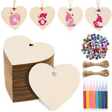AWIZOM 72 Pcs Unfinished Heart Wood Slices Cutouts with Twine,Pens,Bells AWIZOM