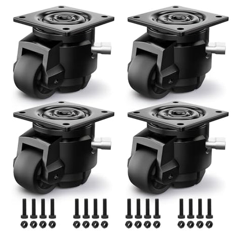 ANDUTEES 4 Pack Leveling Casters, Adjustable Heavy Duty Casters Set of 4, Swivel Plate Industrial Retractable Caster Wheels for Workbench,Machine, ANDUTEES