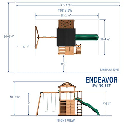 Backyard Discovery Endeavor All Cedar Wood Swing Set Playset for Backyard with Large Clubhouse Wave Slide Rope Ladder Rock Climbing Wall Wave Slide 2