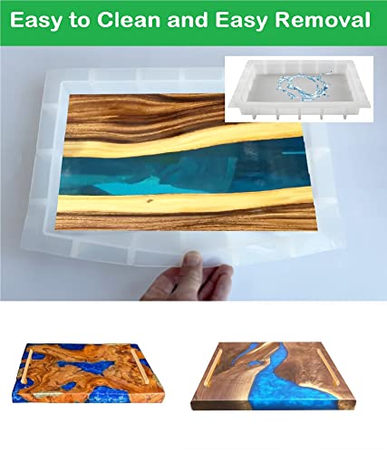 13.5" Rectangular x 2" Deep Large Tray Mold and 4 Deep Resin Coaster Molds and 3 Pairs Gold Handles, Silicone Tray Board Table Clock Mold for Epoxy ModWgGuo