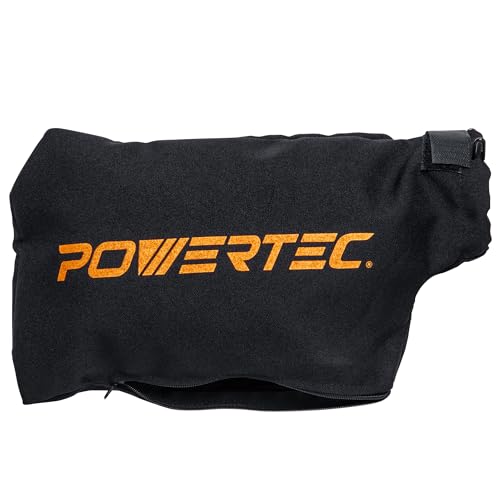 POWERTEC 75075 Miter Saw Dust Bag fits Nominal 2.5" Dust Ports, Expands to 2.687", Hook and Loop Dust Collector Bag with Zipper and Wired Adjustable POWERTEC