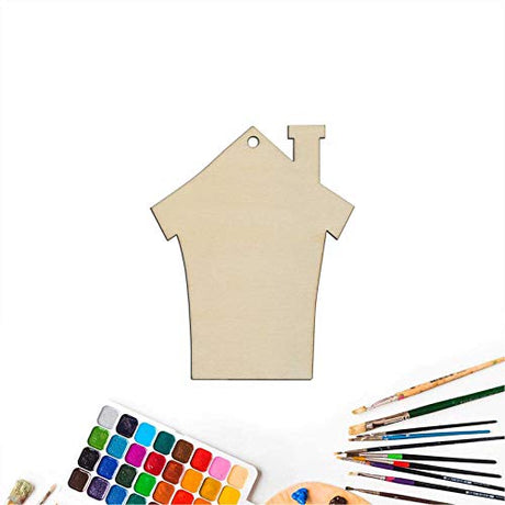 20pcs House Shaped Wood DIY Craft Cutouts Unfinished Wood with Ropes Home Wooden Embellishments Gift Tags Ornaments Decoration JANOU