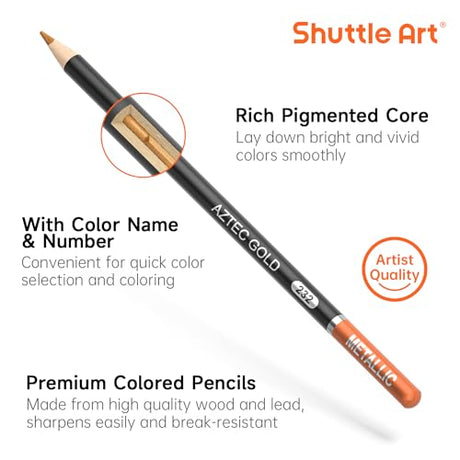Shuttle Art 60 Metallic Colored Pencils, Colored Pencils for Adult Coloring, Soft Core Coloring Pencils in Gift Tin Box, Color Pencils for Kids Shuttle Art