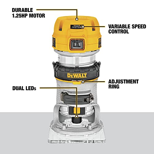 DEWALT Router, Fixed Base, 1-1/4 HP, 11-Amp, Variable Speed Trigger, Corded (DWP611),Yellow DEWALT