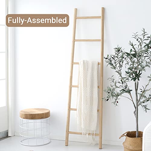 FUIN Fully Assembled 6ft Bamboo Blanket Ladders Living Room Wood Decorative Wall Leaning Farmhouse Quilt Display Holder Rustic Wooden Towel Rack for FUIN
