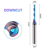 HQMaster Spiral Router Bits Down Cut 1/4 inch Shank Solid Carbide Nano Blue Coated Spiral Downcut CNC Bits End Mill for Wood Cut Carving Engraver HQMaster