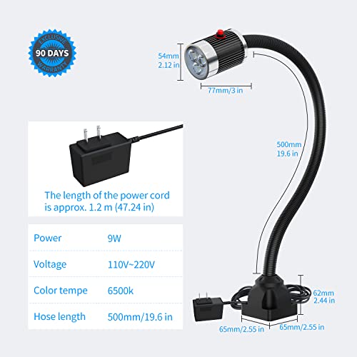 XINYIQI Led Work Light,IP65 Water Proof Flexible Gooseneck Lamp, Led Light gooseneck 900 Lumen for Lathe Milling, Drill Press, Industrial Lighting - WoodArtSupply