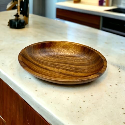 WRIGHTMART Acacia Wood Oval Bowl, Handmade, Rustic Server for Foods, Salads, Fruits, Bread - Dining Table & Kitchen Counter Décor - Entryway Key & - WoodArtSupply