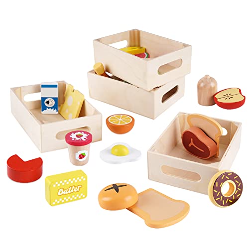 Food Groups - Wooden Play Food Sets, Pretend Play Kitchen Toys, Toy Food Accessories for Toddlers 1-3, Wood Play Fake Food for 1 2 3 Year Old Boys