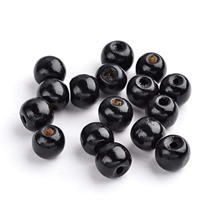 Craftdady 100Pcs Natural Round Wood Ball Spacer Beads 12mm Black Color Round Wood Charm Loose Beads for DIY Jewelry Craft Making with 3mm Hole