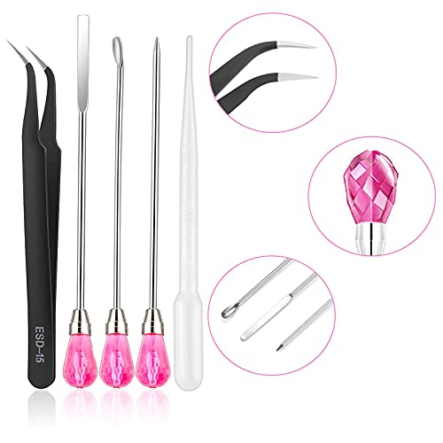 11 Pcs Silicone Resin Mold Tools Set, Tweezers Jewelry Making Kit, Stirring Needle Spoon Tool, Anti-Static Stainless Steel ESD Tweezers Precision Set Moocci