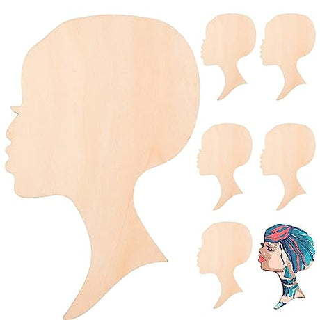 SEWACC 10pcs Painting Wood Chips Wooden Template Head Woman Silhouette Wood Head African Girl Wooden Slices Wood Cutout DIY Wood Cutout Crafts Wood SEWACC