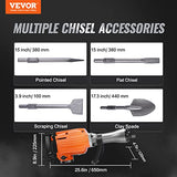VEVOR Demolition Jack Hammer, MAX 2200W Electric Jackhammer Heavy Duty, 1350 BPM Concrete Breaker 4pcs Chisels Bit Chipping W/Case, Gloves VEVOR