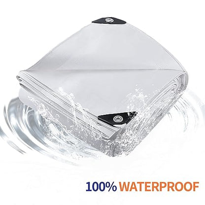 Tarpware 12'x20' White Heavy Duty Waterproof Full Size Tarp, Durable Poly Tarpaulin with Grommets&Reinforced Edges, UV Resistant Tarp Cover for - WoodArtSupply