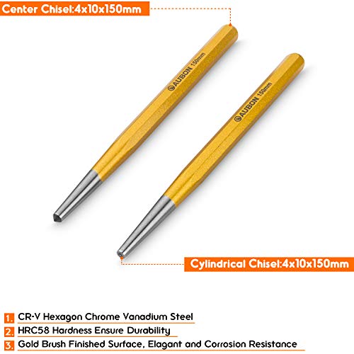 Acrux7 6 Pcs Cold Chisel Set - Flat Chisel, Center Chisel, Cylindrical Chisel, with Canvas Bag, Cone Chisel for Brickwork, Concrete, Metal, Stone Acrux7