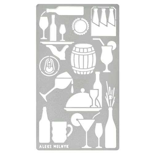 Aleks Melnyk #24 Metal Journal Stencil, Drink, Alcohol, Beer, Wine Bottle, Stencil for Painting, Chalkboard, Template Wood Burning, Pyrography, - WoodArtSupply