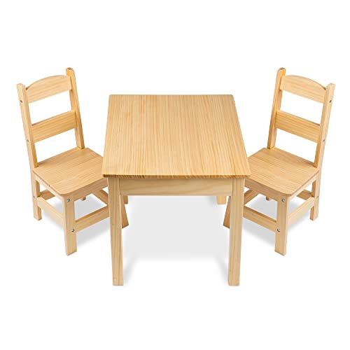 Melissa & Doug Solid Wood Table and 2 Chairs Set - Light Finish Furniture for Playroom,Blonde - WoodArtSupply