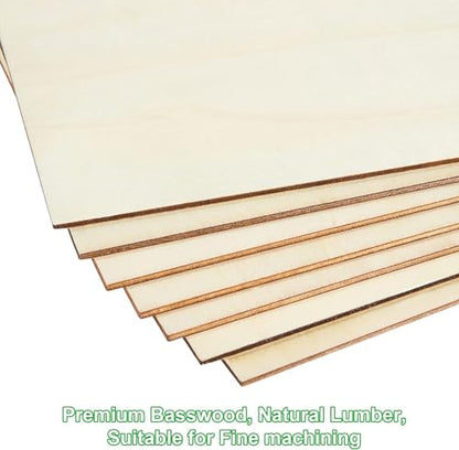 16PCS Basswood Sheets 1/8 x 12 x 12 Inch Plywood Board for Crafts, Unfinished Square Wooden Sheets Thin 3mm Basswood for Architectural Model Making