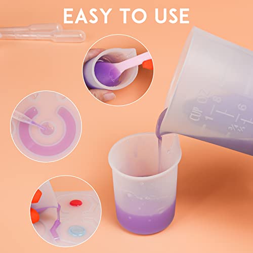 Silicone Resin Measuring Cups Tool Kit, Non-Stick Silicone Cups for Epoxy Resin, Reusable 250&100ml Silicone Mixing Cups with Stir Sticks, Pipettes,