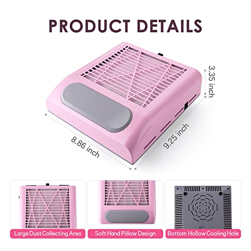 ZUZUXIA Powerful 80W Nail Dust Collector for Nails Vacuum Fan Vent Duster Collecter with 2 Reusable Filters & Brush - WoodArtSupply