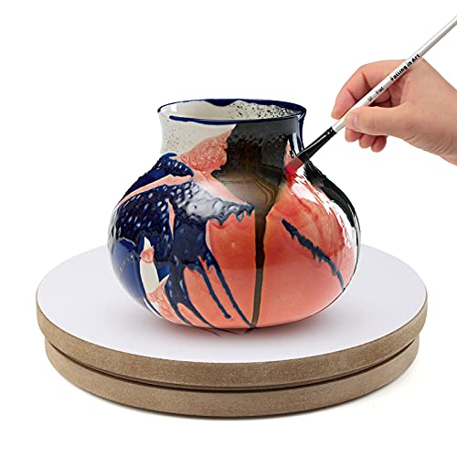 Falling in Art 12" Banding Wheel, Wood Turn Table Sculpting Wheel for Pouring, Painting, Spraying - Round Lightweight Sculpting Stand Wood Base for Falling in Art