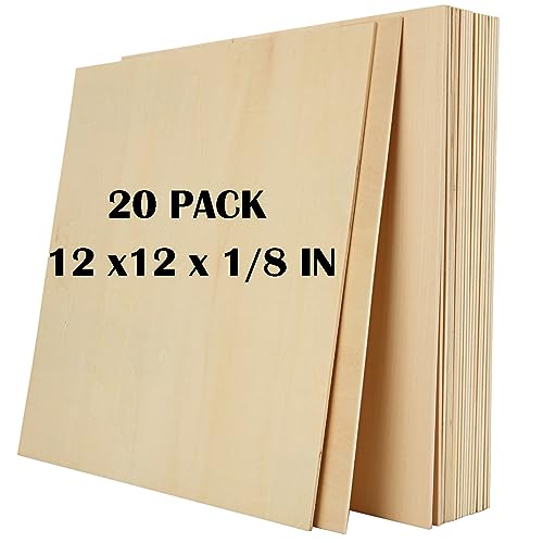 20PCS Basswood Sheets 1/8 x 12 x 12 Inch Plywood 3mm Square Wooden Board for Crafts, Unfinished Wooden Sheets 3mm Basswood for DIY Architectural APACALI