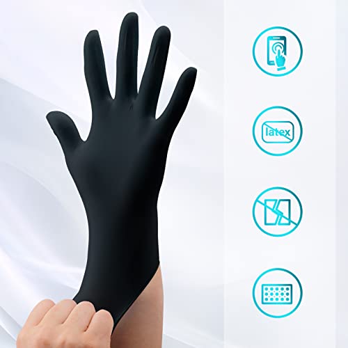 GMG SINCE1988 Exam Gloves, Nitrile Disposable Gloves Latex Free Powder Free, 50 Pack Black Nitrile Gloves, Large GMG SINCE1988