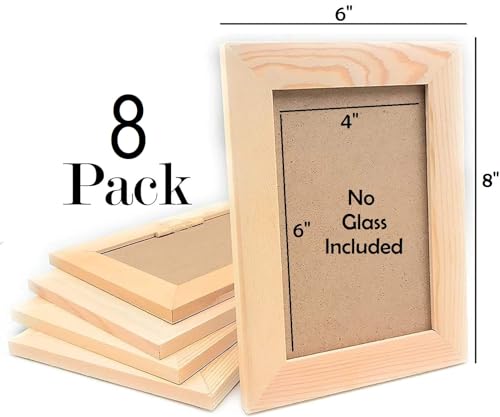 Oojami Unfinished Solid Wood Picture Frames for Arts Crafts, DIY Painting Project Stand or Hang on The Wall 6x8 Frame Size Holds 6x4 Pictures for