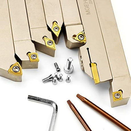 OSCARBIDE Nickel Plated 1/2"Shank Indexable Lathe Turning Holder 7 Pieces/Set,Heavy-Duty CNC Metal Lathe Cutting Tools for Turning Grooving Threading OSCARBIDE