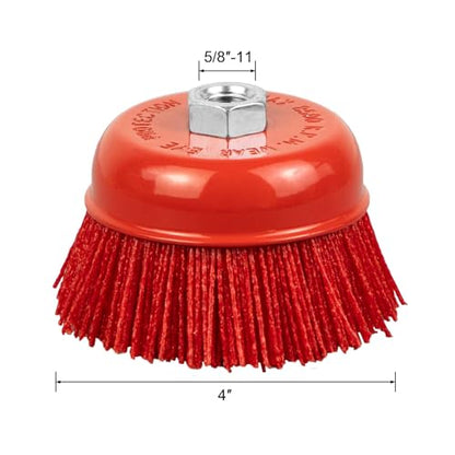 SALI 4" Abrasive Filament Nylon Bristle Cup Brush - Coarse Sanding Scuffing Brush, 5/8" 11 Thread, 1/4" Drill Arbor -Metal Furniture Surface - WoodArtSupply