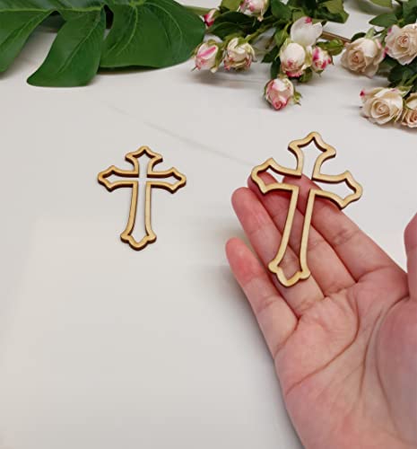 20pcs of Cross Wood Outline Shape,Cross Cake Charm Topper,Laser Cut Unfinished Wood,Antiochian Cross,Christian Cross Crafts (3'', Wood) RUIXUAN