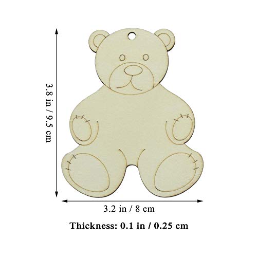 Lilyzhu 20-Pack Wooden Bear Shaped Cutouts Hanging Wood Sign for DIY Crafts (3.2 x 3.8 x 0.1 in) Lilyzhu
