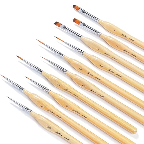 Miniature Paint Brushes 10pcs Detail Paint Brushes Flat Angle Filbert Fine Detail Brush Set for Acrylics,Watercolors, Dollhouse,Citadel,Warhammer - WoodArtSupply