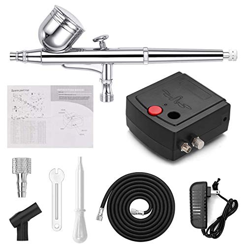 Airbrush Kit Portable Dual-Action Airbrush Gun and Mini Air Compressor Set for Make up,Art Painting,Tattoo,Cake,Manicure, Spray Model,Craft,and More Spedertool