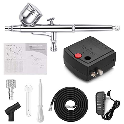 Airbrush Kit Portable Dual-Action Airbrush Gun and Mini Air Compressor Set for Make up,Art Painting,Tattoo,Cake,Manicure, Spray Model,Craft,and More - WoodArtSupply