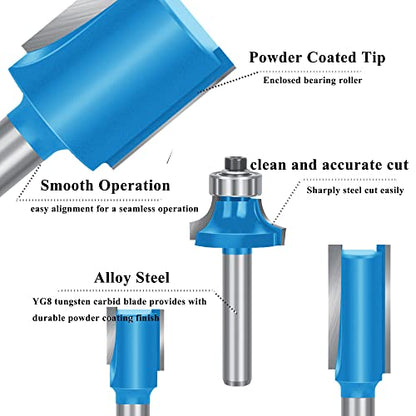 LEATBUY Router Bit Set Wood Molding Bits 37 PCS 1/2 Inch Shank, Corner Rounding Edge-Forming Beading Door Cabinet Drawer, Woodworking Milling Cutter - WoodArtSupply