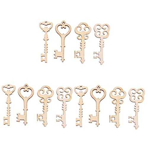 ABOOFAN 60 Pcs Unfinished Wood Craft Wood Key Embellishment Wooden Embelliment DIY Wood Antique Keys Unfinished Wooden Keys Wood Slices Natural Home ABOOFAN
