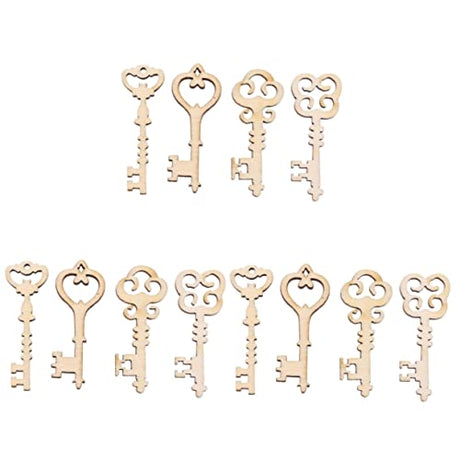 ABOOFAN 60 Pcs Unfinished Wood Craft Wood Key Embellishment Wooden Embelliment DIY Wood Antique Keys Unfinished Wooden Keys Wood Slices Natural Home ABOOFAN