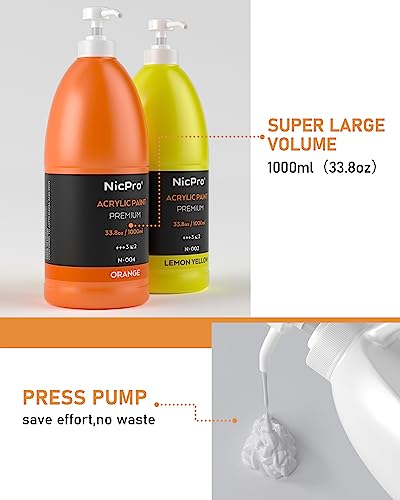 Nicpro 14 Colors Large Bulk Acrylic Paint Set (33.8 oz, 1000 ml) Rich –  WoodArtSupply