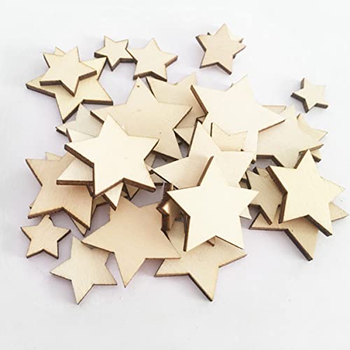Sewroro 200pcs Wooden Stars Unfinished Wood Star Pieces Mini Unfinished Wood Craft Star Craft Wood for Making Wedding Crafts Sewroro